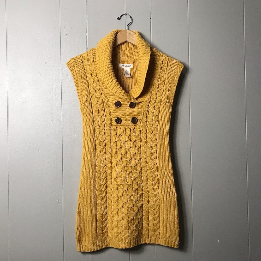 J.J. ALWAYS HONEY MUSTARD COWL NECK SWEATER DRESS SLEEVELESS Y2K WOMENS SIZE XS